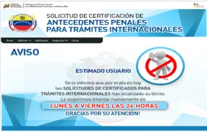 Certificado de antecedentes penales de Venezuela. Diciembre 2024 3 Cupo agotado de solicitud de antecedentes penales | REMULSA